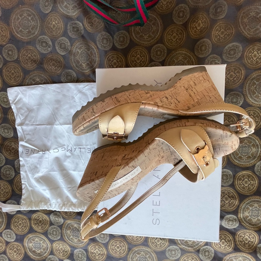 Stella McCartney Beige Cork Wedge Sandals US7 Eu/IT 37.5